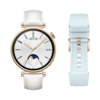 The Huawei Watch GT 4 Spring Edition White Leather Strap 41mm + Crystal Blue Fluoroelastomer Strap 2-in-1. (Image source: Huawei)