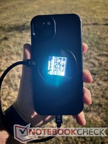 The enclosure draws power from the iPhone, and everything works as expected.