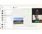 A promotional image for WhatsApp on Windows 11 showing off the chat user interface against a beige colored background. (Image Source: Microsoft Store)