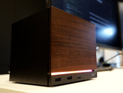 The Steam Machine in its eye-catching wood grain finish. (Image source: Digital Foundry)