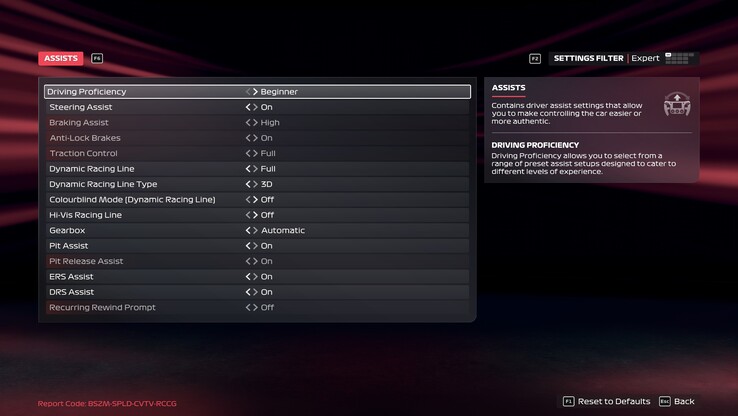 F1 25 driving assists (image source: Anil Ganti, Notebookcheck)