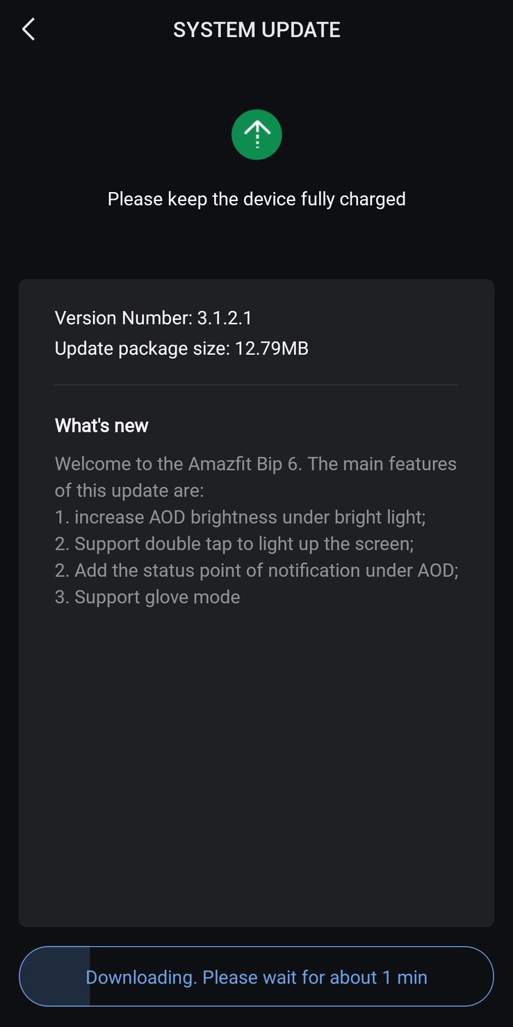 The release notes for software version 3.1.2.1 for the Amazfit Bip 6 smartwatch. (Image source: u/Grand_Permission3151 via Reddit)