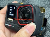 The Insta360 Ace Pro 2 leaked image revealed the 'dual AI chip' text underneath the front-mounted display. (Image source: PhotoRumors)