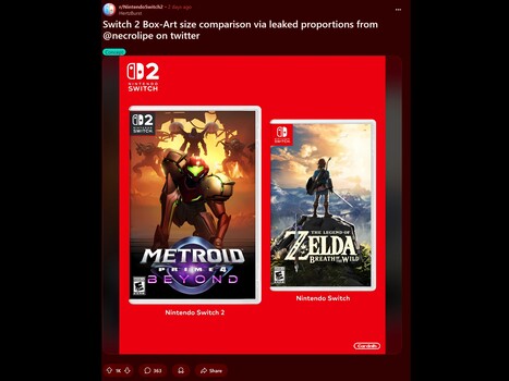 Nintendo Switch 2 game case Reddit comparison (Image source: Reddit)