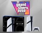 PS5 Pro console shown below GTA 6 logo (Image source: Sony PlayStation, Rockstar Games with edits)