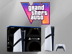 PS5 Pro console shown below GTA 6 logo (Image source: Sony PlayStation, Rockstar Games with edits)