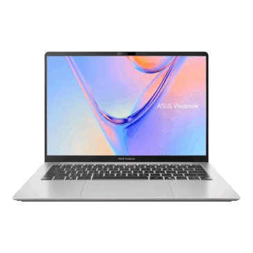 Asus Vivobook S14 shown from the front with its display open
