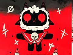 The Lamb, also called Lambert by fans, from Cult of the Lamb floating against a red and black background with red eyes, small horns and ritual symbols around it. (Image source: Massive Monster game development studio)