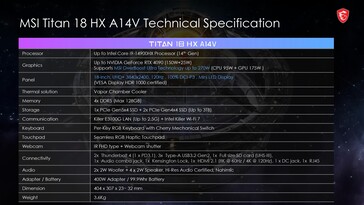 MSI Titan 18 HX - Specifications. (Image Source: MSI)
