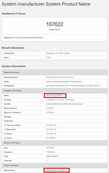 RX 6800 XT score. (Image source: Geekbench)