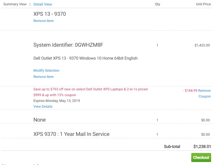 A look at the deal with the additional coupon applied (Image source: Dell Outlet)
