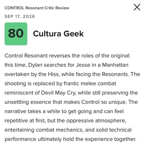 Leaked Control Resonant review summary shown