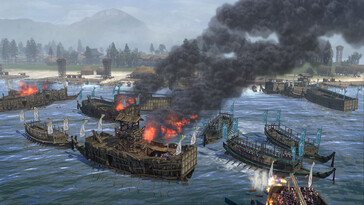 An image showing a naval battle in Total War: Shogun 2.