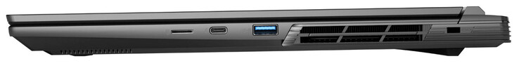 Right side: MicroSD card reader, Thunderbolt 4/USB 4 (USB-C; Power Delivery, DisplayPort), USB 3.2 Gen 1 (USB-A), slot for a cable lock