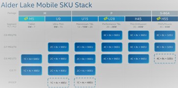 Intel Alder Lake Mobile lineup. (Image Source: @9550pro on Twitter)