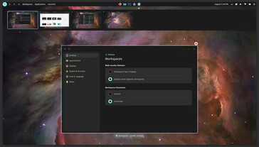 By default, Cosmic DE features vertical workspaces, but that can be changed to a horizontal layout if preferred. (Image source: System76)