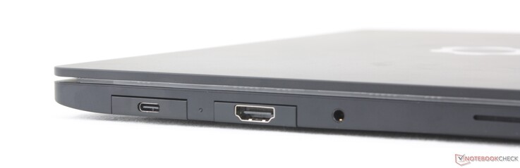 Left: 2x USB-C Thunderbolt 4 w/ DisplayPort 2.1 + 140 W Power Delivery, 3.5 mm headset