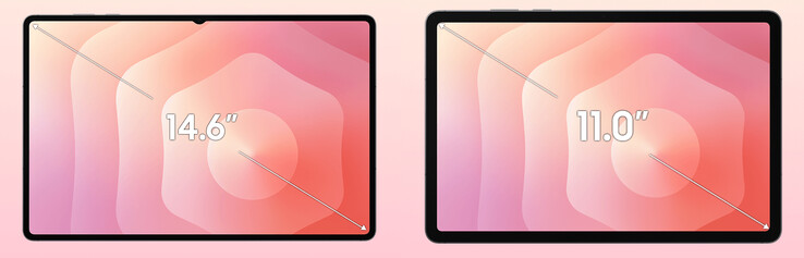The Galaxy Tab S11 misses out on slim bezels and a notch, Tab S11 Ultra and Tab S11 from left to right. (Image source: via Evan Blass)