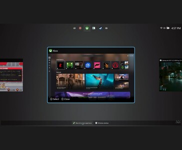 Windows 11 Full Screen Experience (FSE) multitasking view showing multiple running games and the Xbox app switcher, as demonstrated in ETA Prime’s testing (Image source: YouTube/ETA Prime)