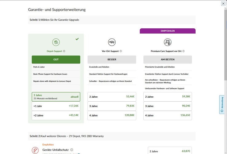 Warranty options in the Lenovo Vantage program