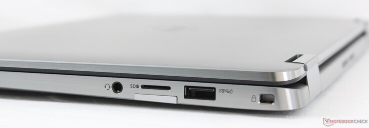 Right: 3.5 mm combo audio, MicroSD reader, Micro-SIM slot (optional WWAN), USB-A 3.2 Gen. 1, Noble Lock