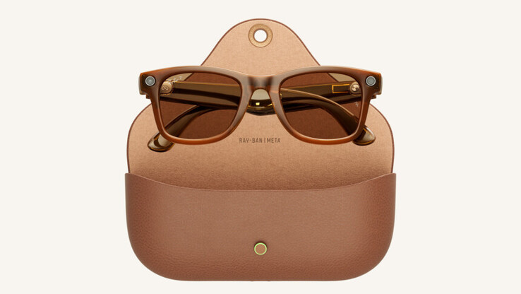 Ray-Ban Meta Wayfarer smart glasses and their charging case.