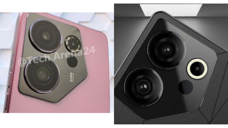 The alleged Camon 20 Premier 5G real-life image (left), with a render of its alleged black version on the right. (Source: TheCluesTech)