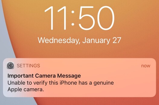 iFixit encountered this ominous error message when swapping camera modules between two identical iPhone 12 units. (Image source: iFixit)