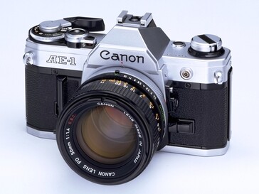 The Canon AE-1 is a lighter 35 mm SLR camera from the mid-1970s that featured a lighter construction and an electronic helping hand. (Image source: The Canon Camera Museum)