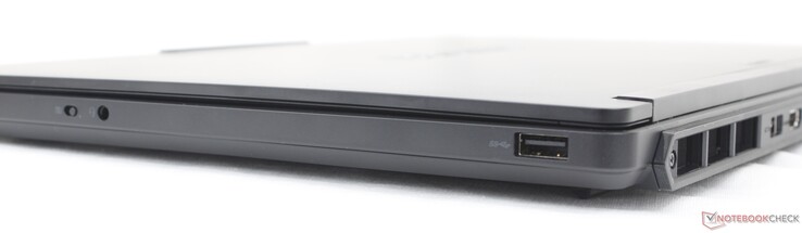 Right: Camera shutter, 3.5 mm headset, USB-A (5 Gbps)