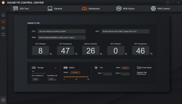 The dashboard with system information