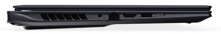 Left side: power connection, Gigabit Ethernet, HDMI, USB 3.2 Gen 2 (USB-A), Thunderbolt 4 (USB-C; Power Delivery, DisplayPort)