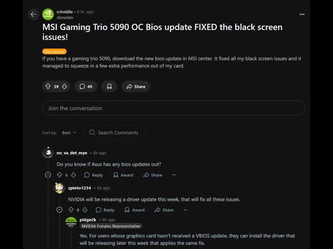 Nvidia black screen driver announcement Reddit post (Image source: Nvidia subreddit)