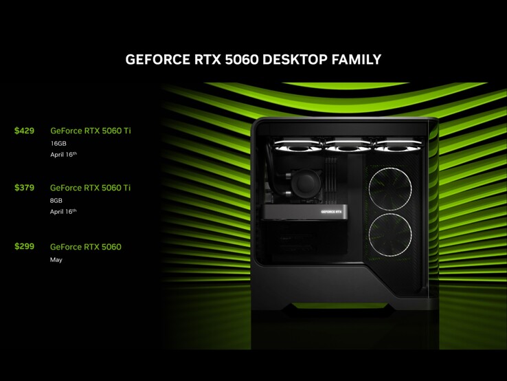 RTX 5060 desktop family pricing and availability. (Image source: Nvidia)
