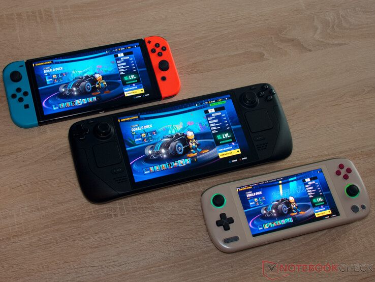 Size comparison - Nintendo Switch OLED, Steam Deck OLED, Ayaneo Air 1S