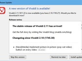 Vivaldi 2.11 update notification (Source: Own)
