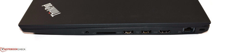 Right side: headphone/microphone combo jack, SD card reader, two USB Type-A ports. HDMI-out, RJ45 Ethernet