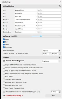 Top - configure additional keys; bottom - 7 Asus processes active