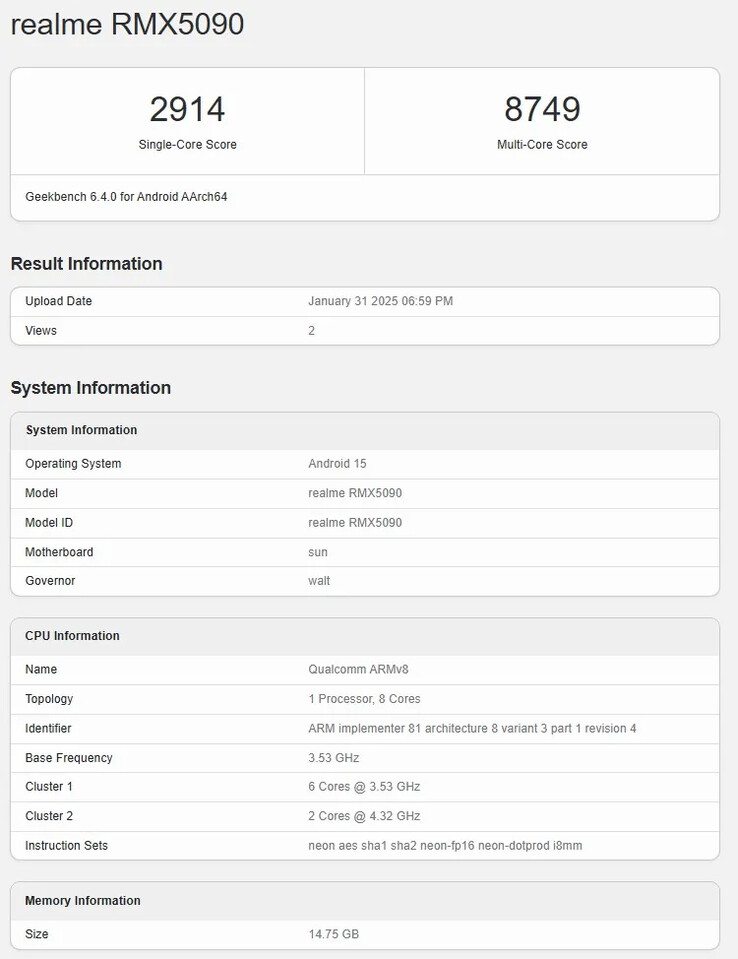 The "Realme GT 7" hits Geekbench with flagship specs. (Source: Realme)