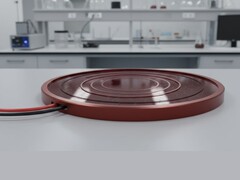 A conceptual image of a circular solar panel on a laboratory table (Image source: AI-generated image)