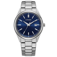 The BM1350-54L stands out with a blue sunray dial while retaining the same 38mm stainless steel case and Eco-Drive solar movement.