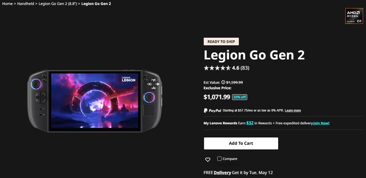 Legion Go 2 listed with a discount. 