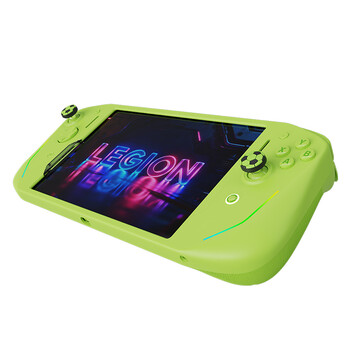 The Rhein Green Lenovo Legion G9 controller comes with thumbstick caps.