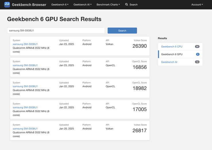 The Snapdragon 8 Elite for Galaxy 'SM8750-AC' delivers upwards of a 6% GPU performance boost in Geekbench 6.3 Vulkan benchmarks. (Image source: Geekbench)
