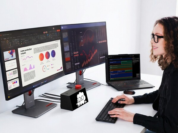 The Lenovo AI Work Companion concept doubles as a PC hub for connecting devices and peripherals.