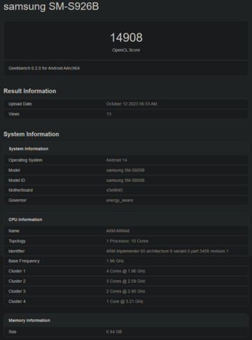 Exynos 2400 OpenCL benchmark (image via Geekbench)