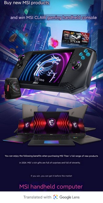 Das Veranstaltungsplakat des Stores gibt einen besseren Einblick in das MSI CLAW Handheld-Gaming-Rig