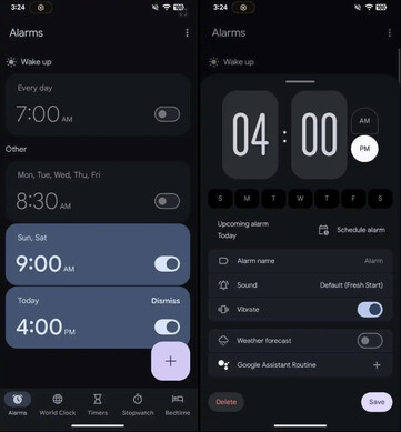 Google's rumoured Material 3 Expressive update for its Clock app. (Image source: Mystic Leaks via 9to5Google)