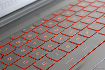 The red keys are indicative of a budget MSI laptop in contrast to the white SteelSeries keys on higher-end MSI models