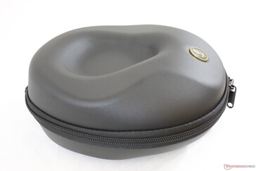The plastic case is rigid to better protect the headphones and accessories inside